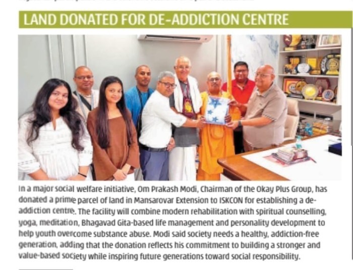LAND DONATED FOR DE-ADDICTION CENTRE